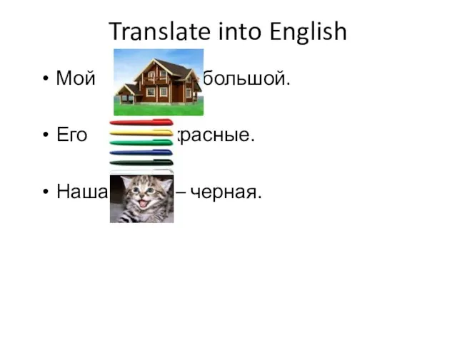 Translate into English Мой – большой. Его – красные. Наша кошка – черная.