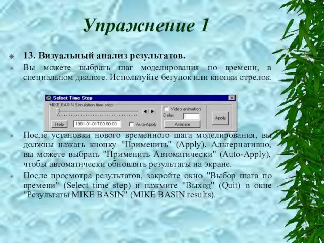 Упражнение 1 13. Визуальный анализ результатов. Вы можете выбрать шаг моделирования по