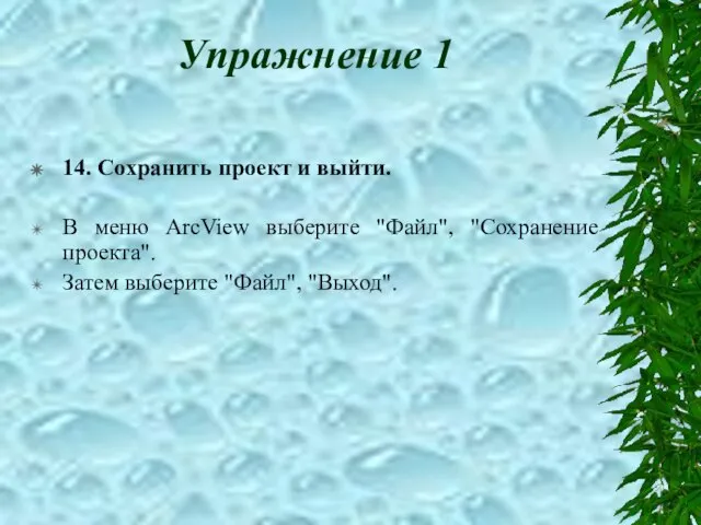 Упражнение 1 14. Сохранить проект и выйти. В меню ArcView выберите "Файл",