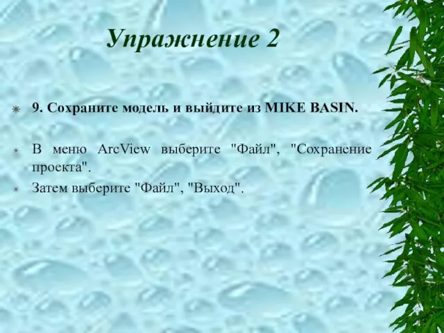 Упражнение 2 9. Сохраните модель и выйдите из MIKE BASIN. В меню