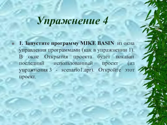 Упражнение 4 1. Запустите программу MIKE BASIN из окна управления программами (как