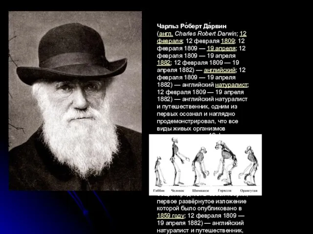 Чарльз Ро́берт Да́рвин (англ. Charles Robert Darwin; 12 февраля; 12 февраля 1809;