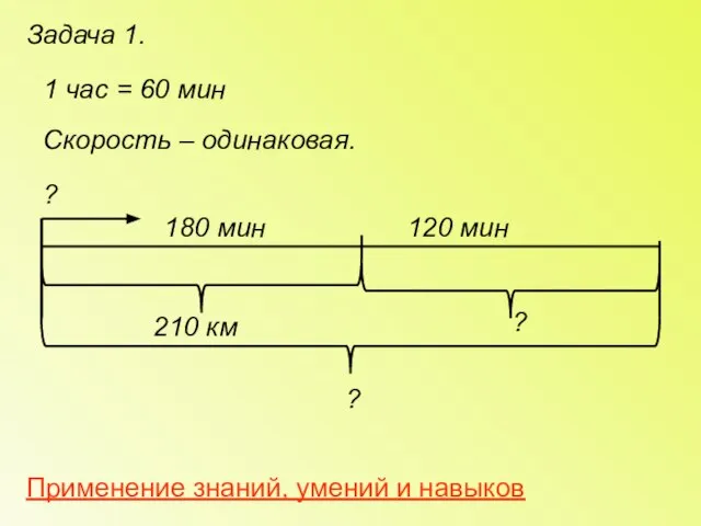 Задача 1. 210 км 180 мин 120 мин 1 час = 60