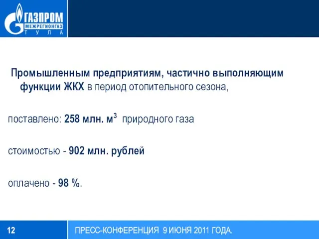 Промышленным предприятиям, частично выполняющим функции ЖКХ в период отопительного сезона, поставлено: 258