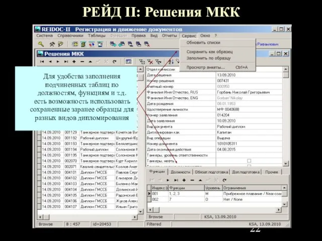 РЕЙД II: Решения МКК Для удобства заполнения подчиненных таблиц по должностям, функциям