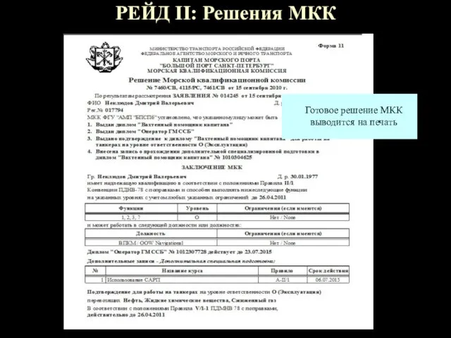 РЕЙД II: Решения МКК Готовое решение МКК выводится на печать