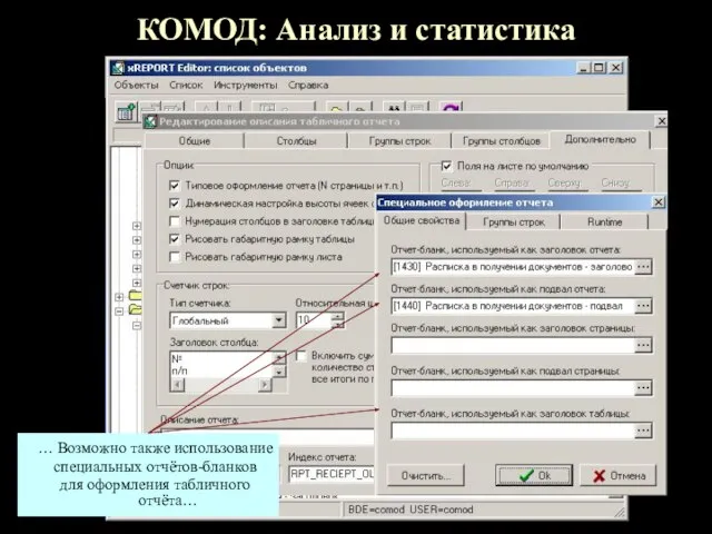 КОМОД: Анализ и статистика … Возможно также использование специальных отчётов-бланков для оформления табличного отчёта…