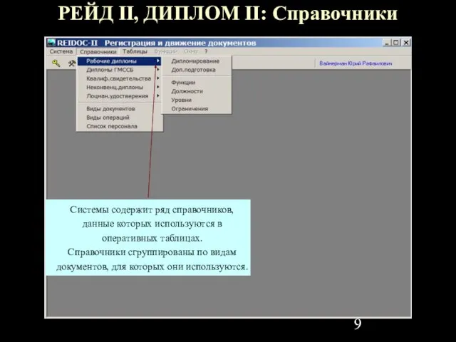 РЕЙД II, ДИПЛОМ II: Справочники Системы содержит ряд справочников, данные которых используются