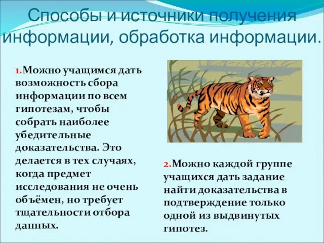 Способы и источники получения информации, обработка информации. 1.Можно учащимся дать возможность сбора