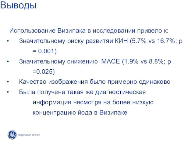 Выводы Использование Визипака в исследовании привело к: Значительному риску развитяи КИН (5.7%