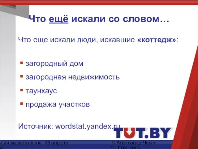 Гильдия маркетологов 28 апреля 2005г. © Александр Чекан, TUT.BY, 2005 Что ещё