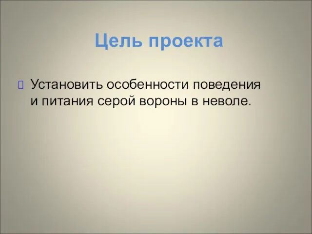 Цель проекта Установить особенности поведения и питания серой вороны в неволе.