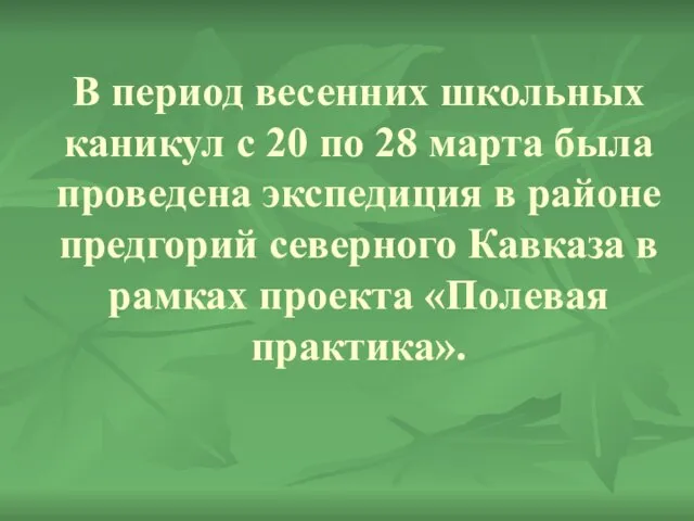 В период весенних школьных каникул с 20 по 28 марта была проведена