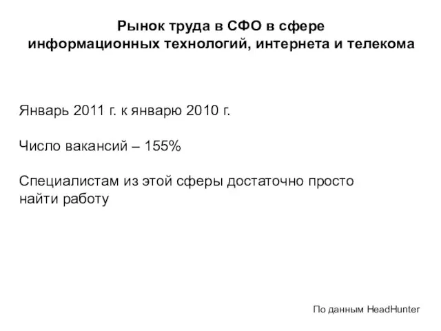 Рынок труда в СФО в сфере информационных технологий, интернета и телекома По