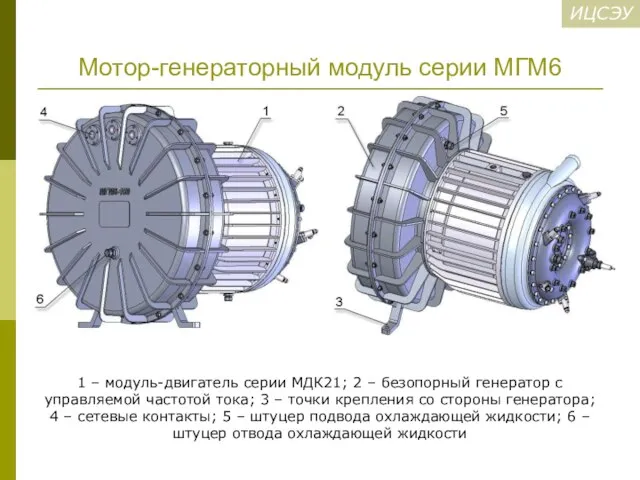 Мотор-генераторный модуль серии МГМ6 1 – модуль-двигатель серии МДК21; 2 – безопорный