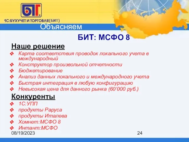 08/19/2023 БИТ: МСФО 8 Наше решение Карта соответствия проводок локального учета в