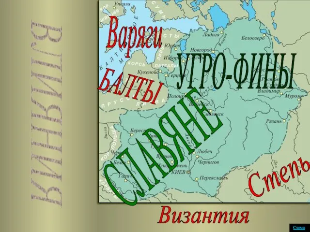 Византия Степь Варяги СЛАВЯНЕ УГРО-ФИНЫ БАЛТЫ ВЛИЯНИЯ Схема