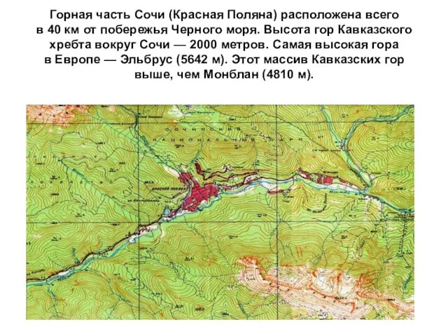 Горная часть Сочи (Красная Поляна) расположена всего в 40 км от побережья