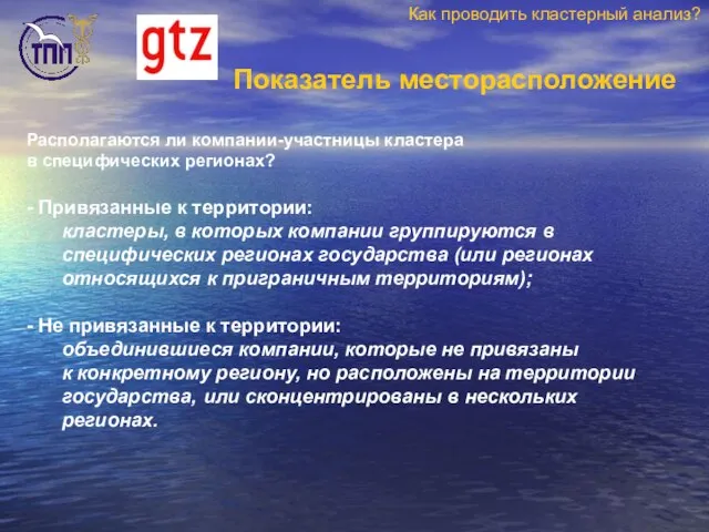 Показатель месторасположение Располагаются ли компании-участницы кластера в специфических регионах? - Привязанные к