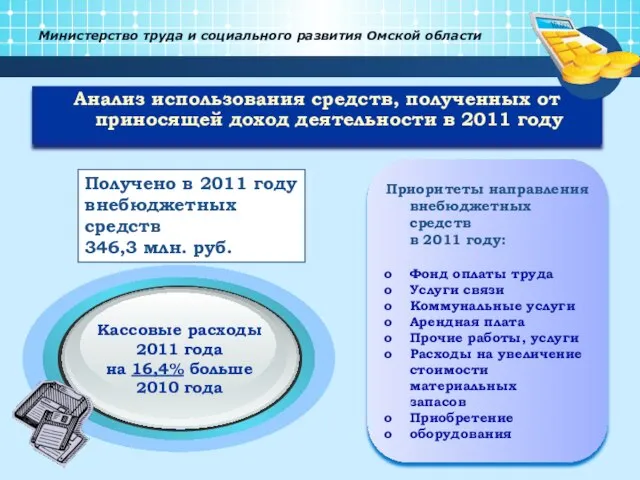 Министерство труда и социального развития Омской области Анализ использования средств, полученных от