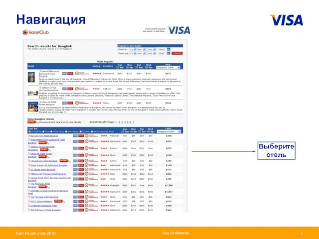 Visa Confidential Выберите отель Навигация