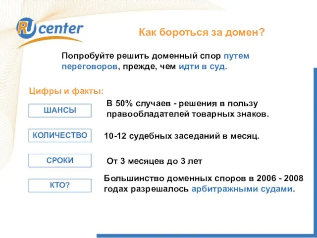 В 50% случаев - решения в пользу правообладателей товарных знаков. Попробуйте решить