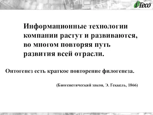 Информационные технологии компании растут и развиваются, во многом повторяя путь развития всей