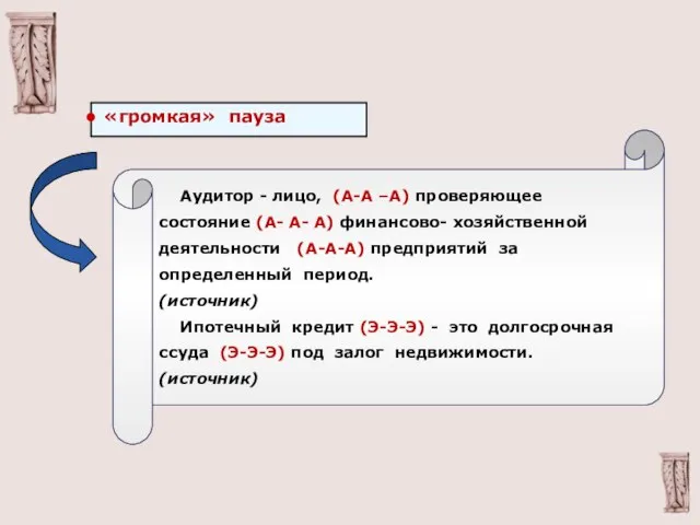 «громкая» пауза Аудитор - лицо, (А-А –А) проверяющее состояние (А- А- А)