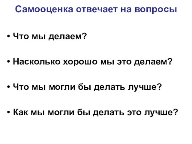 Самооценка отвечает на вопросы Что мы делаем? Насколько хорошо мы это делаем?