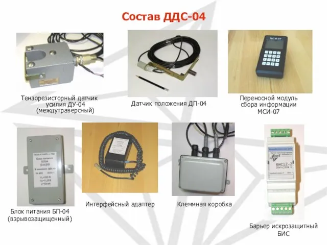 Тензорезисторный датчик усилия ДУ-04 (междутраверсный) Датчик положения ДП-04 Переносной модуль сбора информации