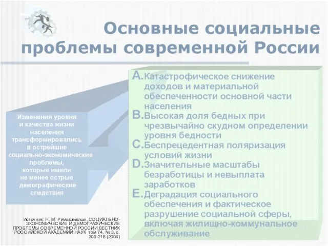 Источник: Н. М. Римашевская, СОЦИАЛЬНО-ЭКОНОМИЧЕСКИЕ И ДЕМОГРАФИЧЕСКИЕ ПРОБЛЕМЫ СОВРЕМЕННОЙ РОССИИ,ВЕСТНИК РОССИЙСКОЙ АКАДЕМИИ