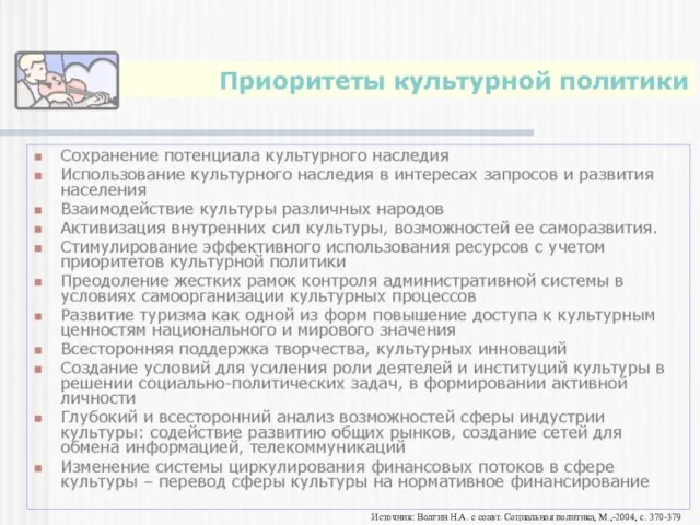 Источник: Волгин Н.А. с соавт. Социальная политика, М.,-2004, с. 370-379