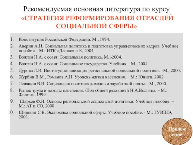 Конституция Российской Федерации. М., 1994. Аверин А.Н. Социальная политика и подготовка управленческих