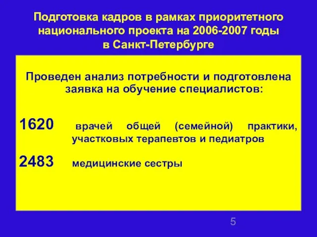 Подготовка кадров в рамках приоритетного национального проекта на 2006-2007 годы в Санкт-Петербурге