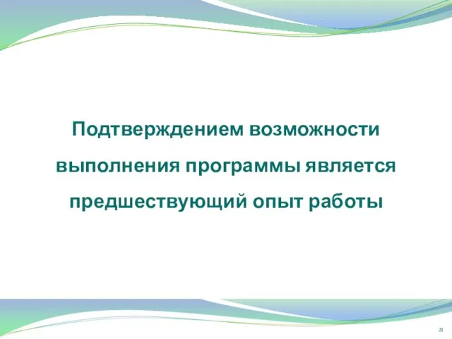 Подтверждением возможности выполнения программы является предшествующий опыт работы