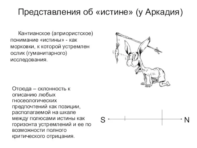 Представления об «истине» (у Аркадия) Кантианское (априористское) понимание «истины» - как морковки,