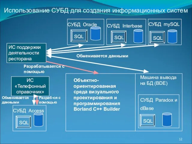 Использование СУБД для создания информационных систем Объектно-ориентированная среда визуального проектирования и программирования