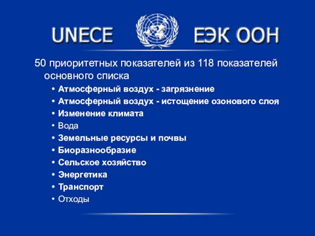 50 приоритетных показателей из 118 показателей основного списка Атмосферный воздух - загрязнение