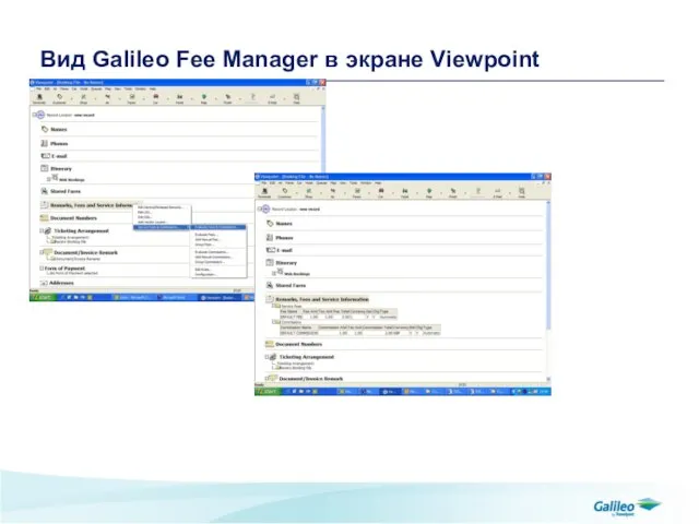 Вид Galileo Fee Manager в экране Viewpoint