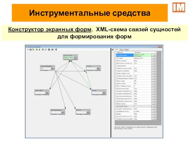 Инструментальные средства Конструктор экранных форм. XML-схема связей сущностей для формирования форм