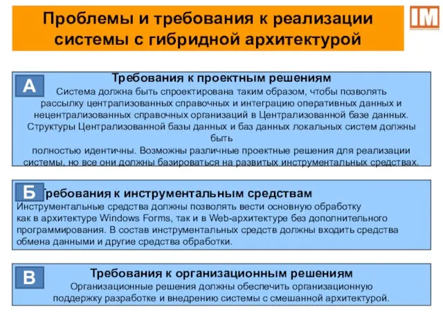 Проблемы и требования к реализации системы с гибридной архитектурой Требования к проектным