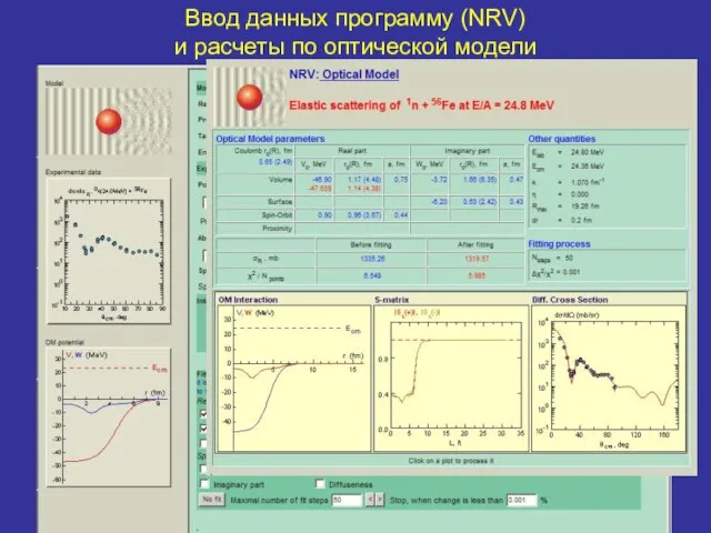 Ввод данных программу (NRV) и расчеты по оптической модели