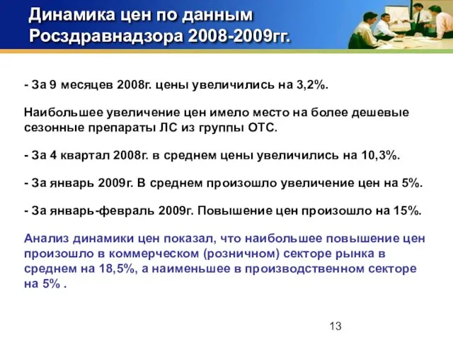 Динамика цен по данным Росздравнадзора 2008-2009гг. - За 9 месяцев 2008г. цены