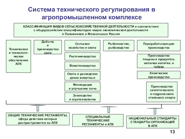 Система технического регулирования в агропромышленном комплексе 13 КЛАССИФИКАЦИЯ ВИДОВ СЕЛЬСКОХОЗЯЙСТВЕННОЙ ДЕЯТЕЛЬНОСТИ в