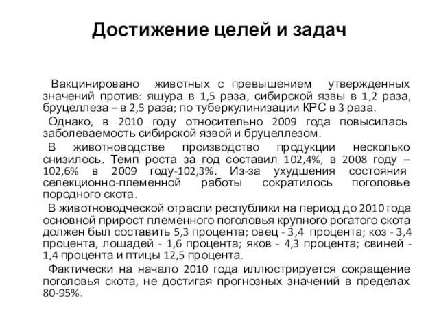 Достижение целей и задач Вакцинировано животных с превышением утвержденных значений против: ящура