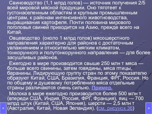 Свиноводство (1,1 млрд голов) — источник получения 2/5 всей мировой мясной продукции.