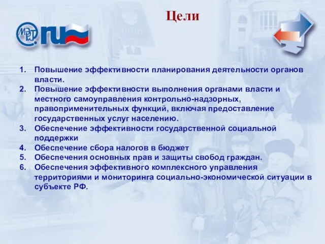 Назначение и цели АИС «САО» Цели Повышение эффективности планирования деятельности органов власти.