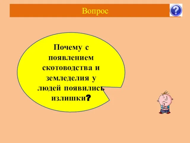 Вопрос Почему с появлением скотоводства и земледелия у людей появились излишки?