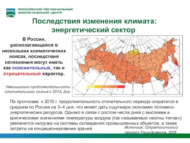 Последствия изменения климата: энергетический сектор В России, располагающейся в нескольких климатических поясах,