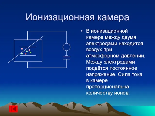 Ионизационная камера В ионизационной камере между двумя электродами находится воздух при атмосферном